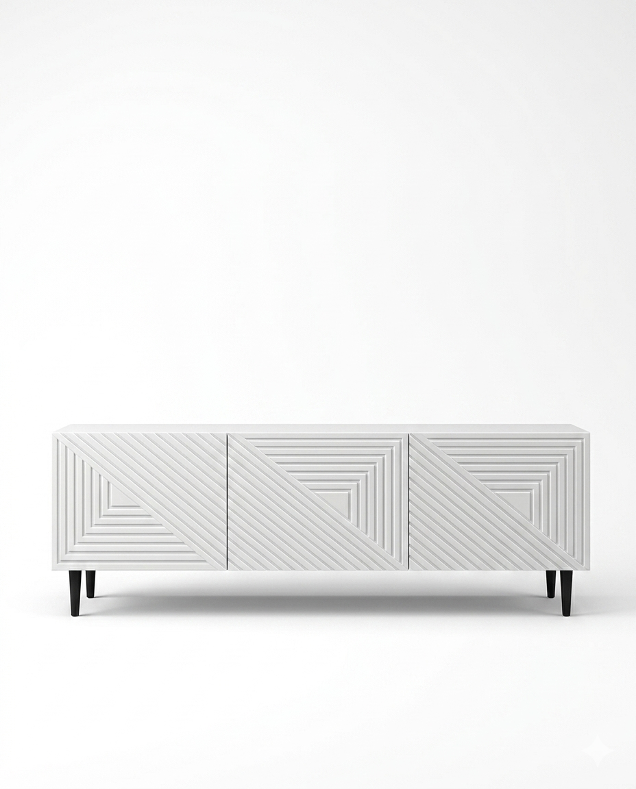 White Geometric Relief TV Stand 1 - Furniture Place Kenya