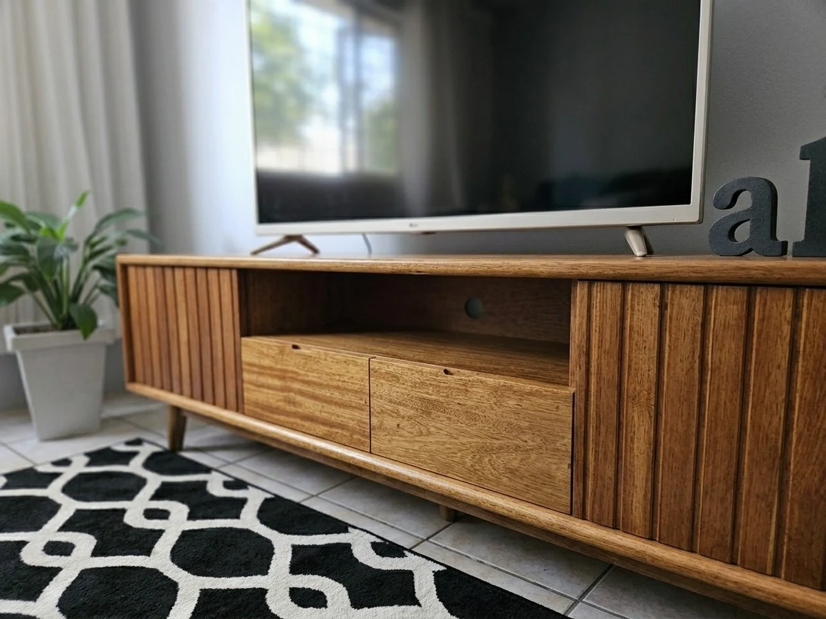 Ridged Panel Solid Wood TV Stand 2 - Furniture Place Kenya