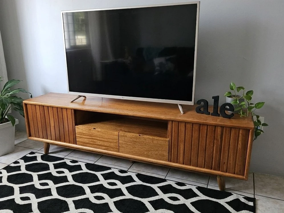 Ridged Panel Solid Wood TV Stand 3 - Furniture Place Kenya