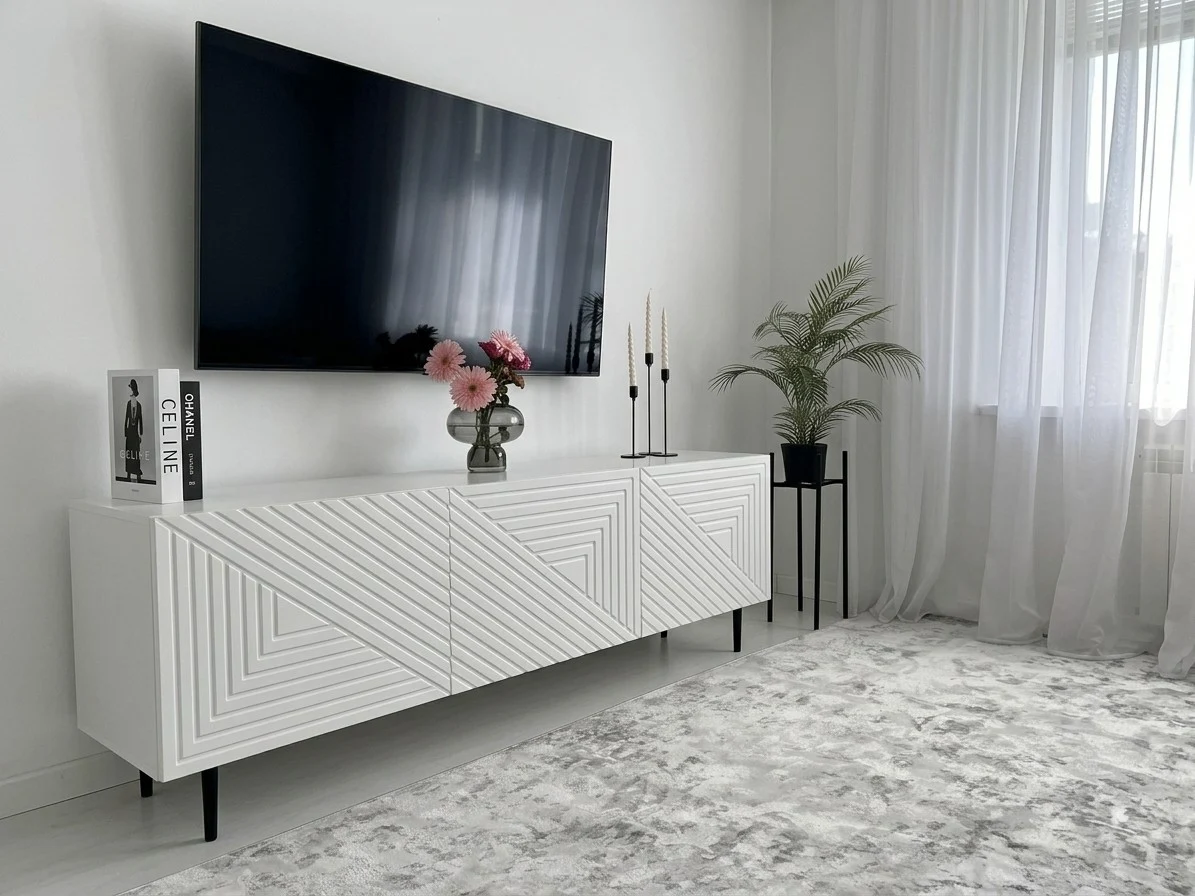 White Geometric Relief TV Stand 2 - Furniture Place Kenya