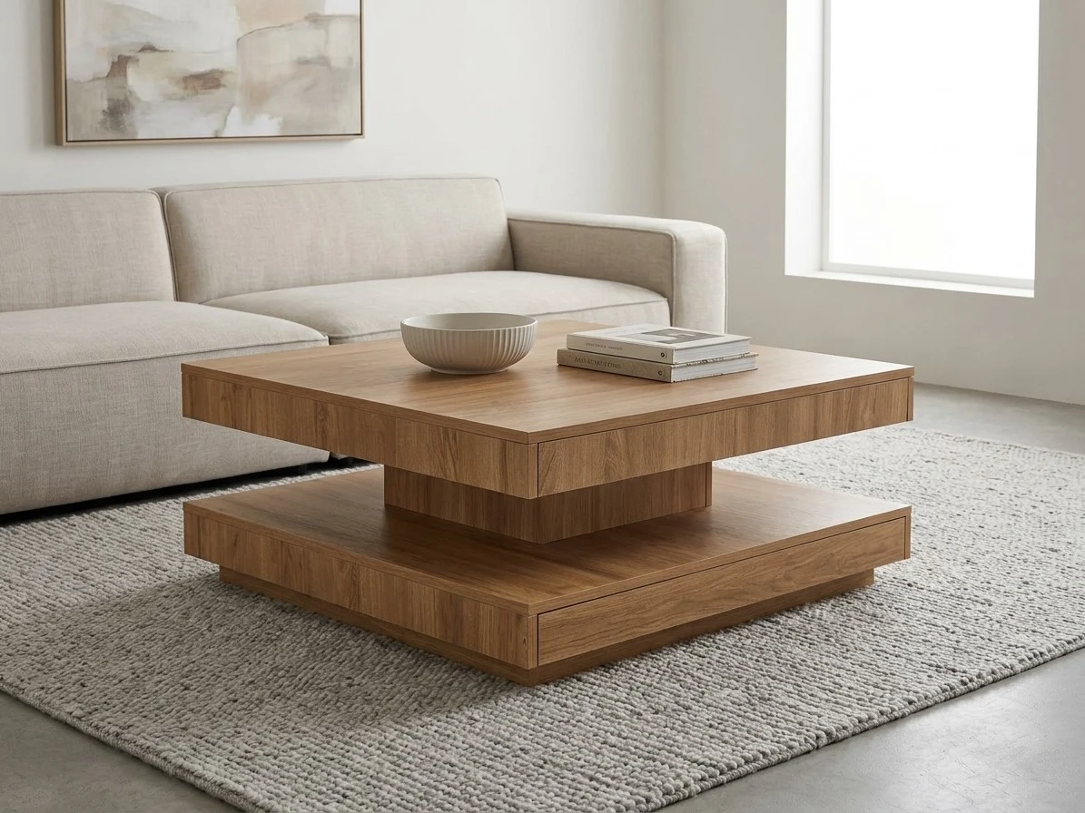 Two Tiered Square Royal Teak Coffee Table 1 - Furniture Place Kenya
