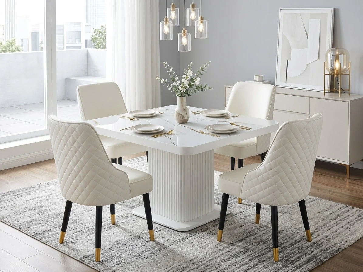 White Marble-Top Dining Set 1 - Furniture Place Kenya