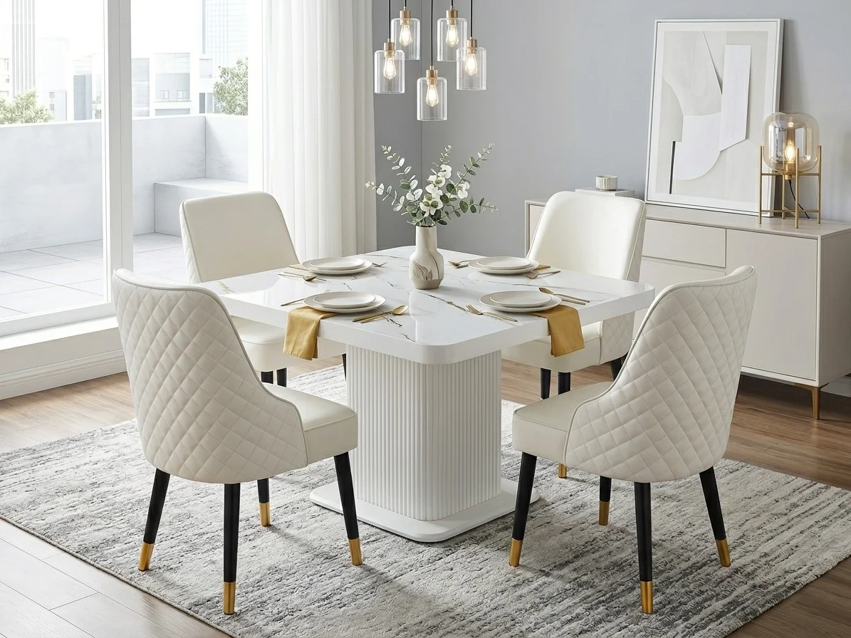 White Marble-Top Dining Set 3 - Furniture Place Kenya
