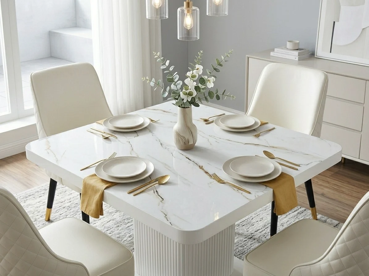 White Marble-Top Dining Set 2 - Furniture Place Kenya