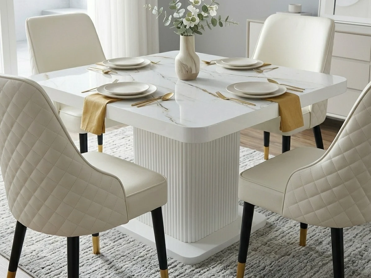 White Marble-Top Dining Set 4 - Furniture Place Kenya