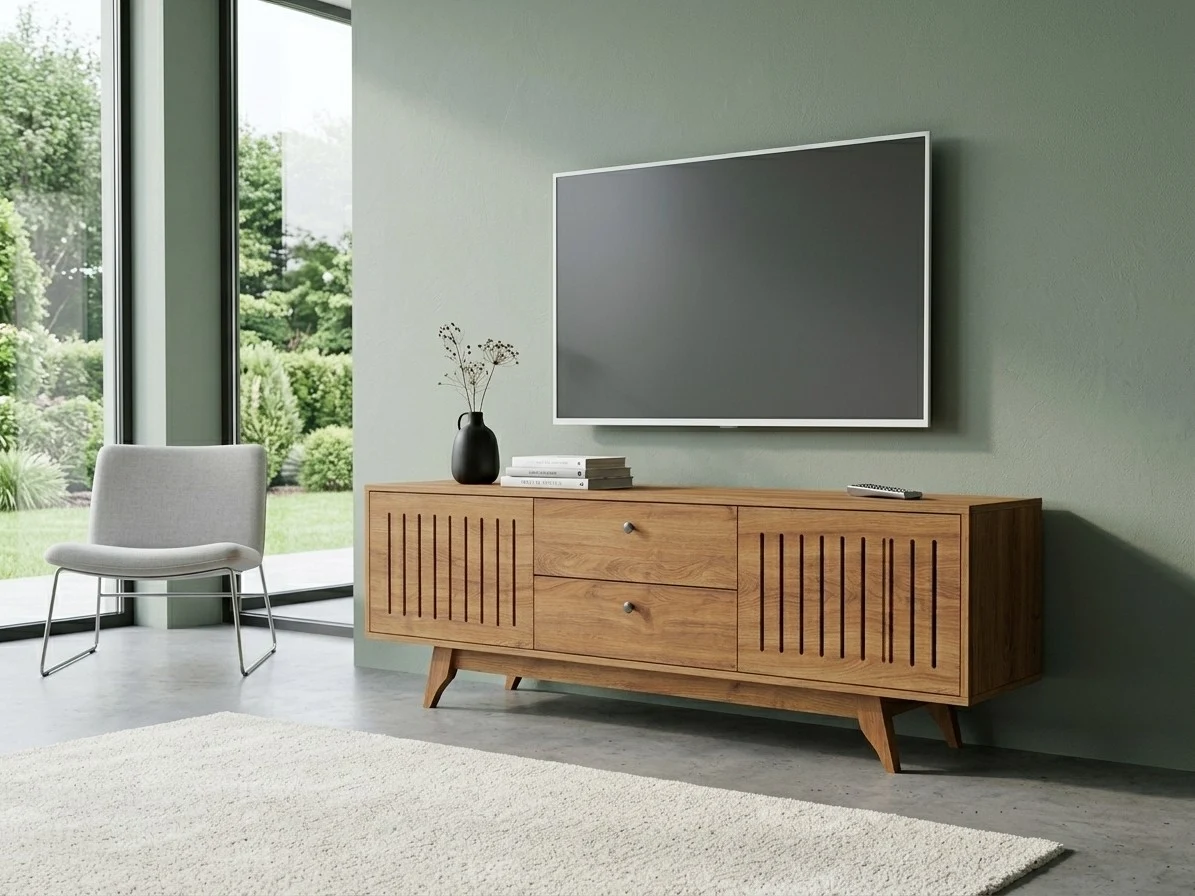 Scandinavian Royal Teak grooved TV Stand 4 - Furniture Place Kenya