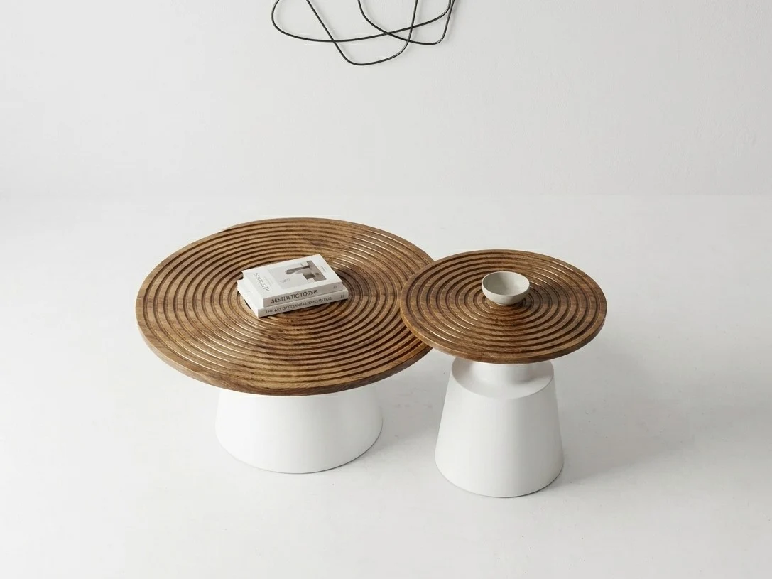 Spiral Groove Round Coffee Table Set 2 - Furniture Place Kenya