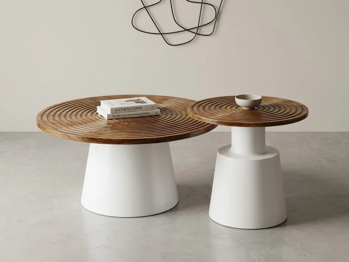 Spiral Groove Round Coffee Table Set 1 - Furniture Place Kenya
