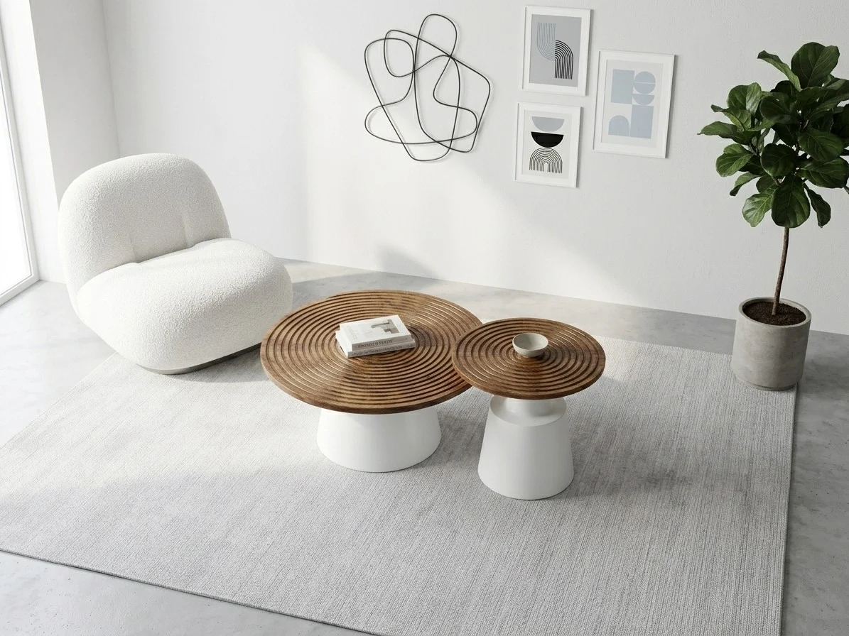 Spiral Groove Round Coffee Table Set 4 - Furniture Place Kenya