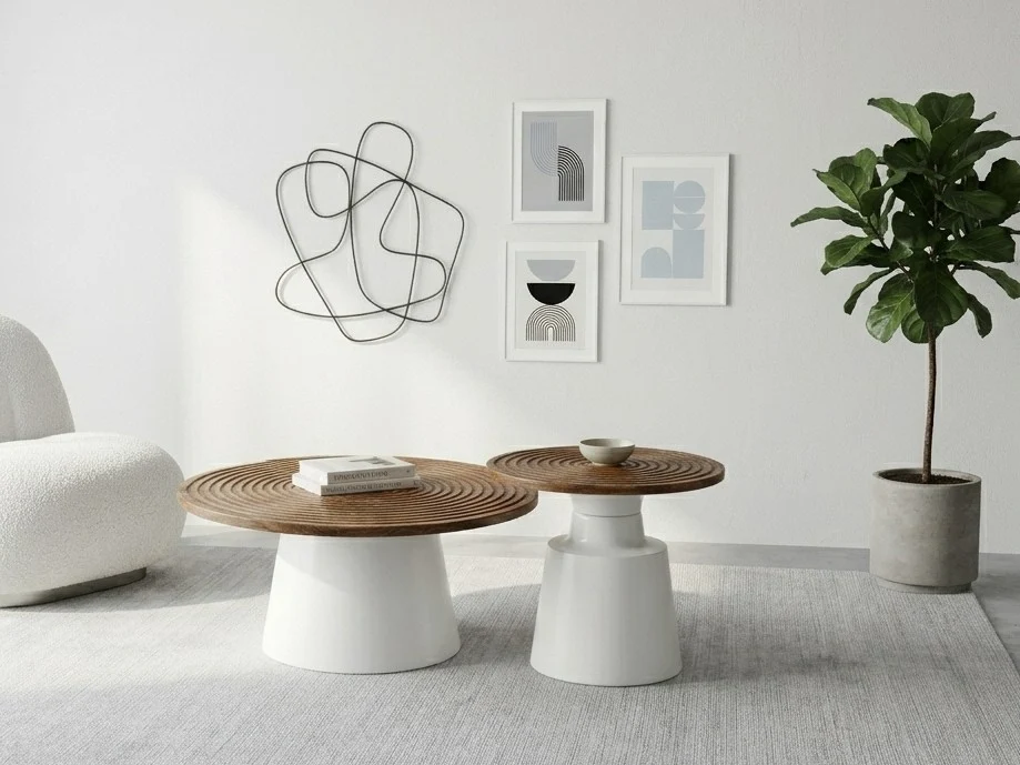 Spiral Groove Round Coffee Table Set 5 - Furniture Place Kenya
