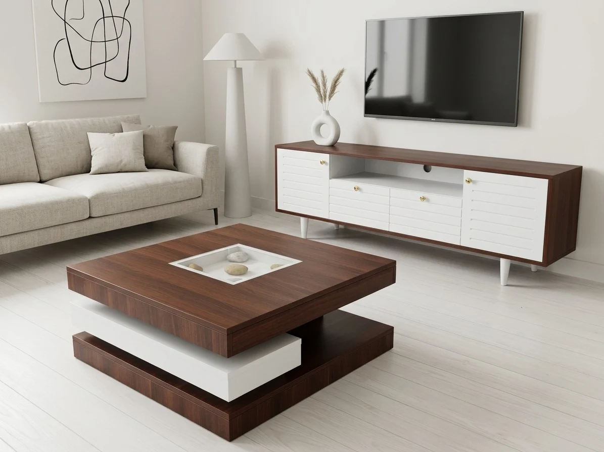 Walnut & White Square Coffee Table & Tv Stand set 1 - Furniture Place Kenya