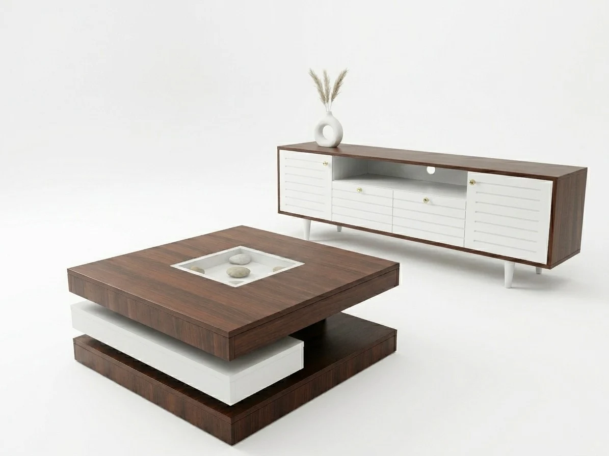 Walnut & White Square Coffee Table & Tv Stand set 3 - Furniture Place Kenya