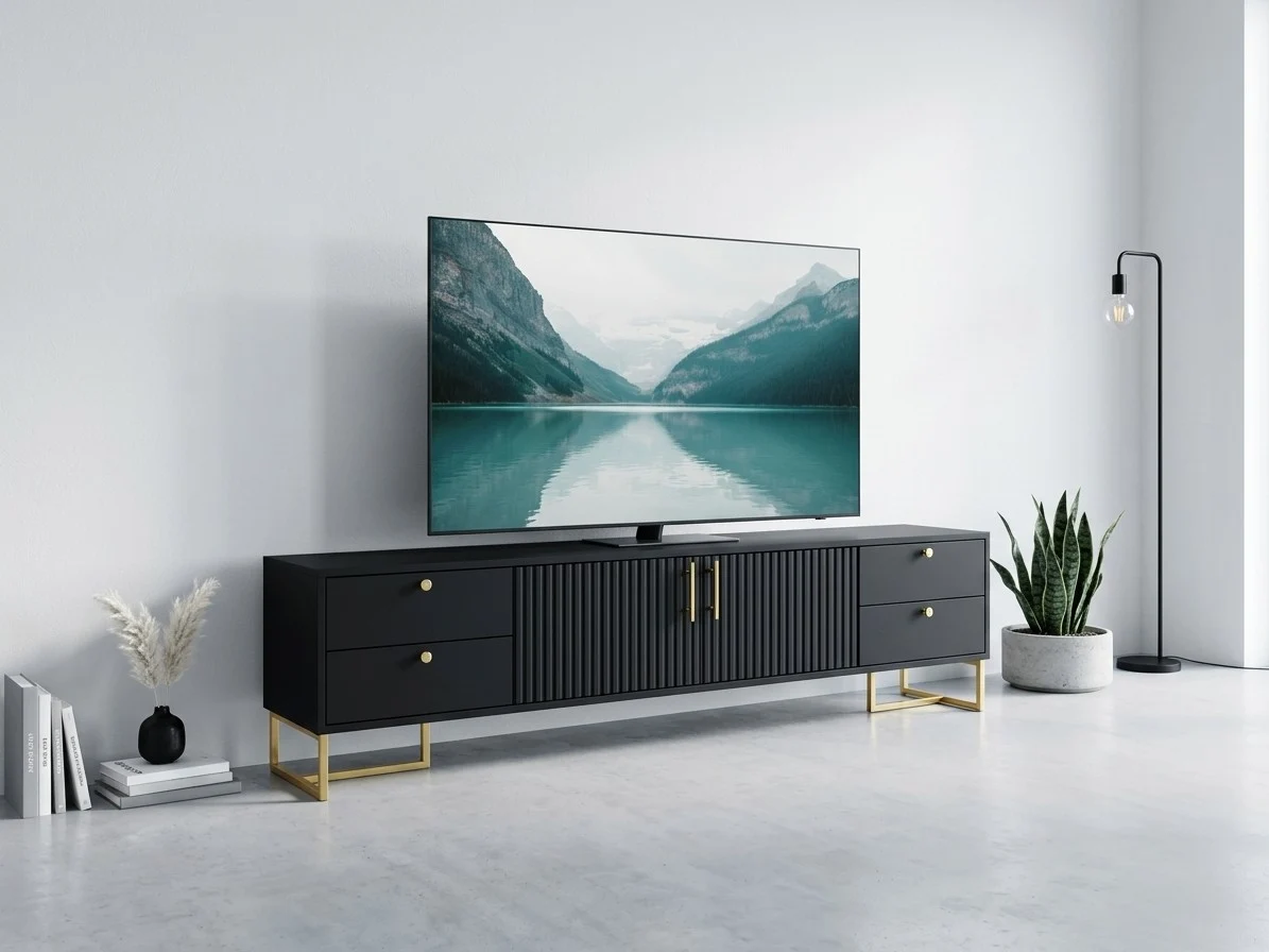 Low Height Black Fluted Tv Stand 1 - Furniture Place Kenya