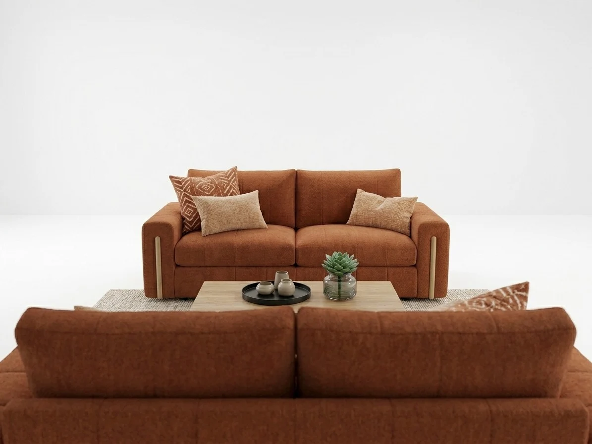 Ivory Boucle & Wood Accent Sofa Set 5 - Furniture Place Kenya
