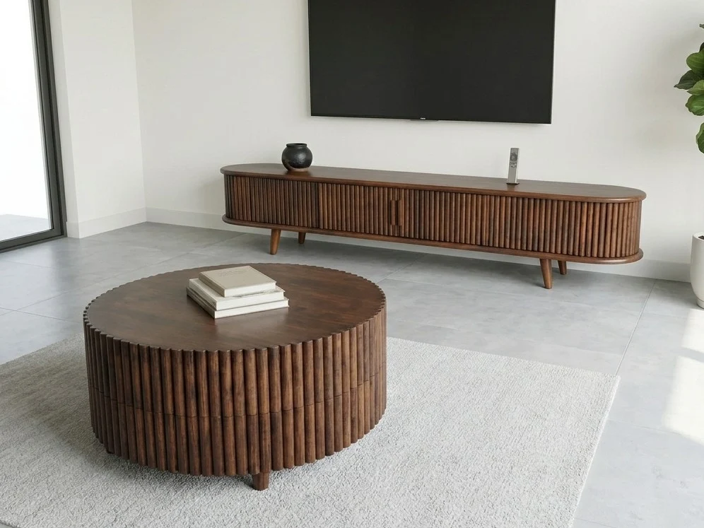 Fluted Round Coffee Table & TV Unit Set 2 - Furniture Place Kenya