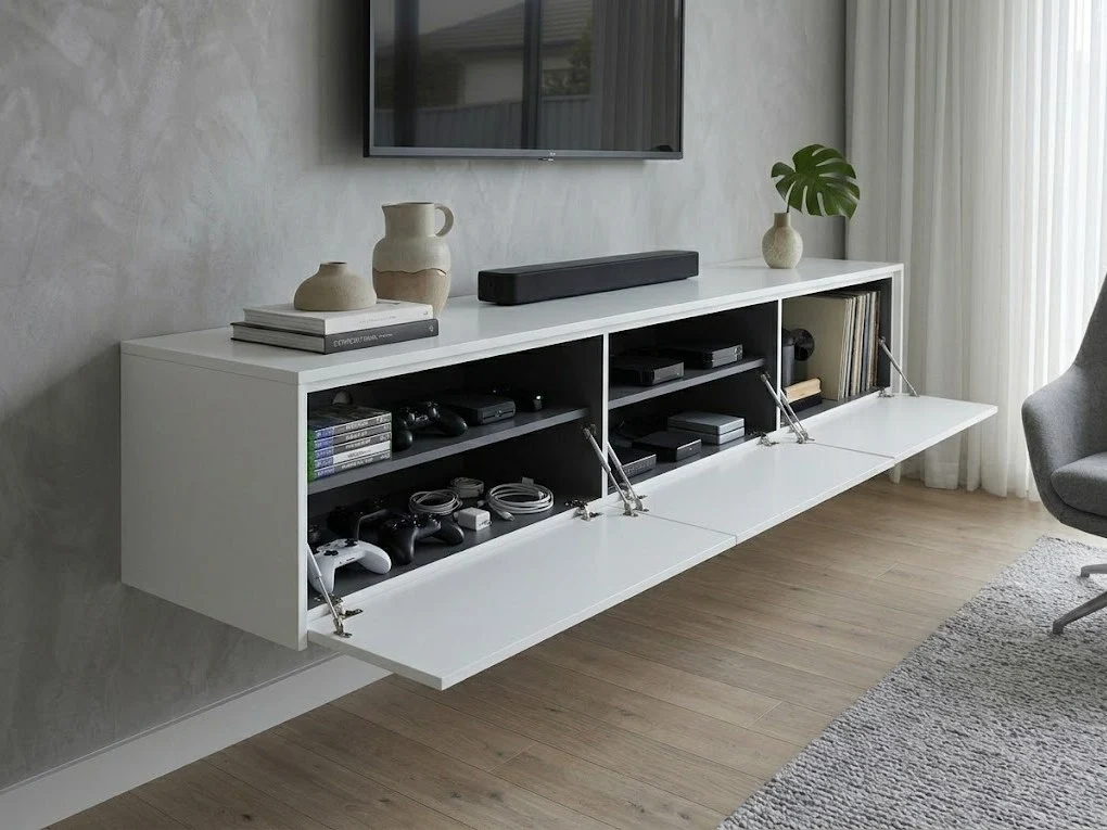 White Floating Wall-Mounted TV Stand 4 - Furniture Place Kenya