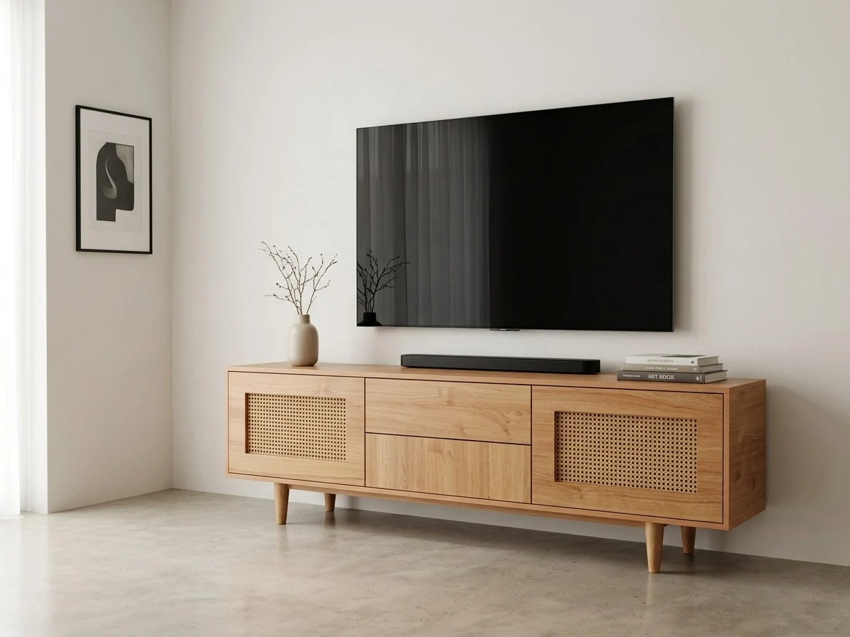 Scandinavian Rattan & Wood TV Stand 5 - Furniture Place Kenya