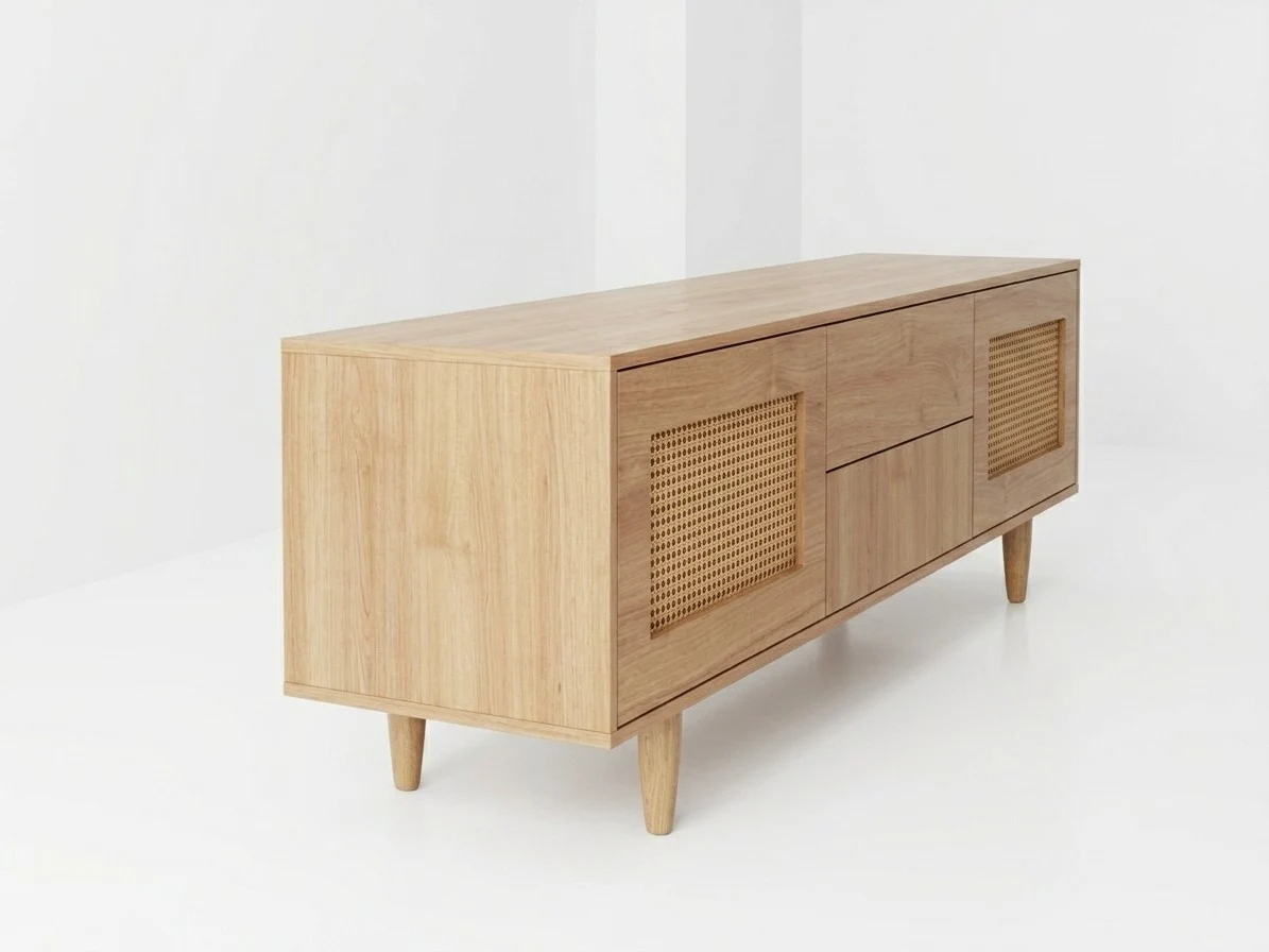 Scandinavian Rattan & Wood TV Stand 3 - Furniture Place Kenya