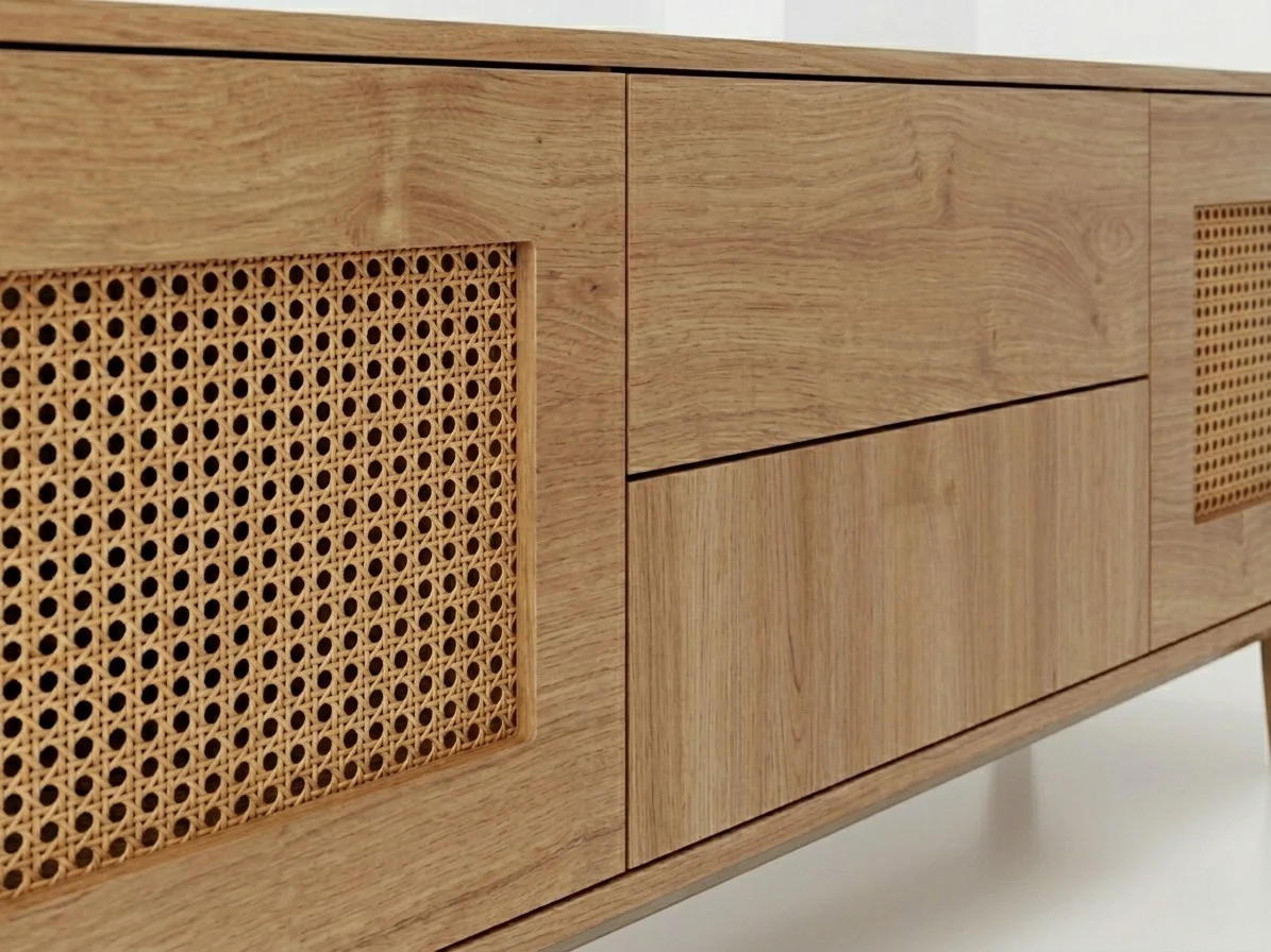 Scandinavian Rattan & Wood TV Stand 4 - Furniture Place Kenya