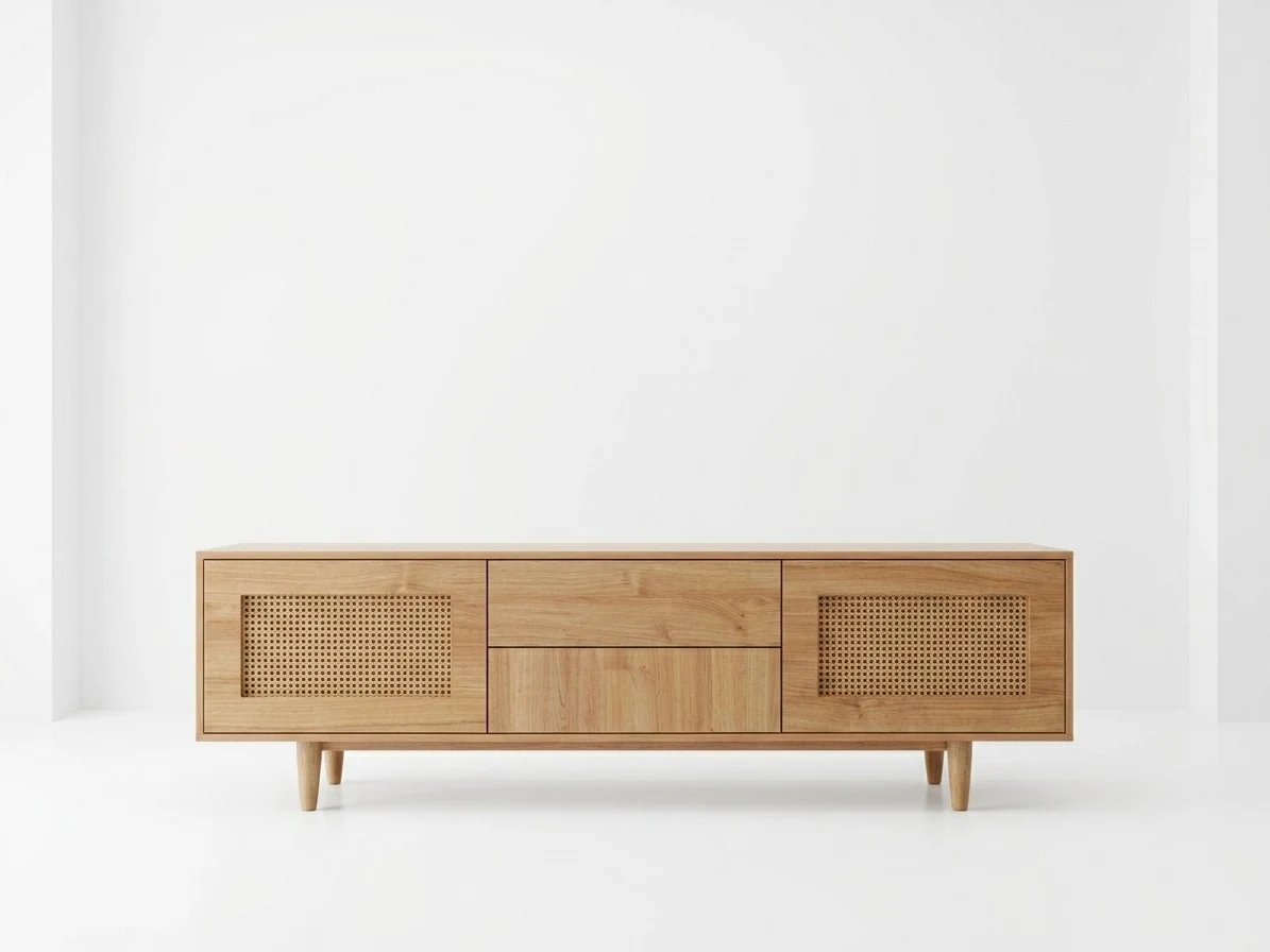 Scandinavian Rattan & Wood TV Stand 1 - Furniture Place Kenya