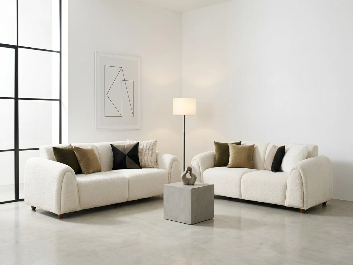 Ivory Boucle Sofa Set with Arched Arms 1 - Furniture Place Kenya