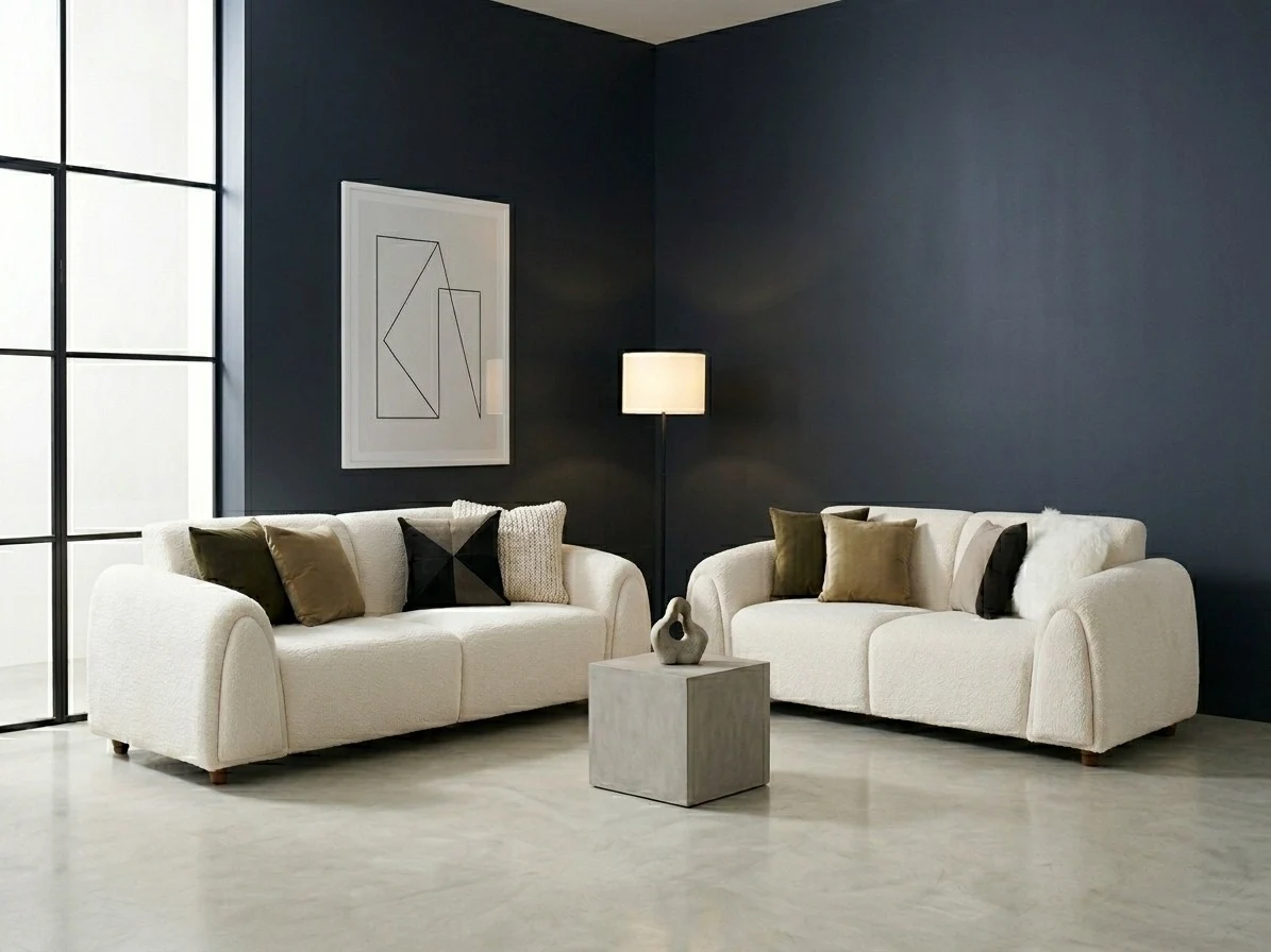 Ivory Boucle Sofa Set with Arched Arms 3 - Furniture Place Kenya