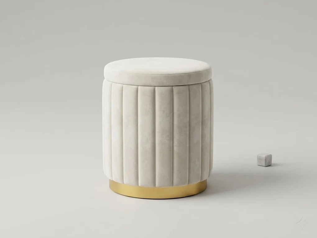 Cream Velvet Channel Storage Pouffe 1 - Furniture Place Kenya