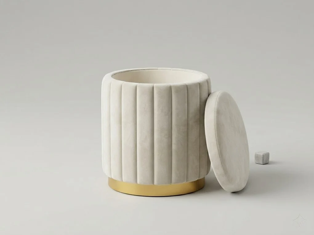 Cream Velvet Channel Storage Pouffe 2 - Furniture Place Kenya