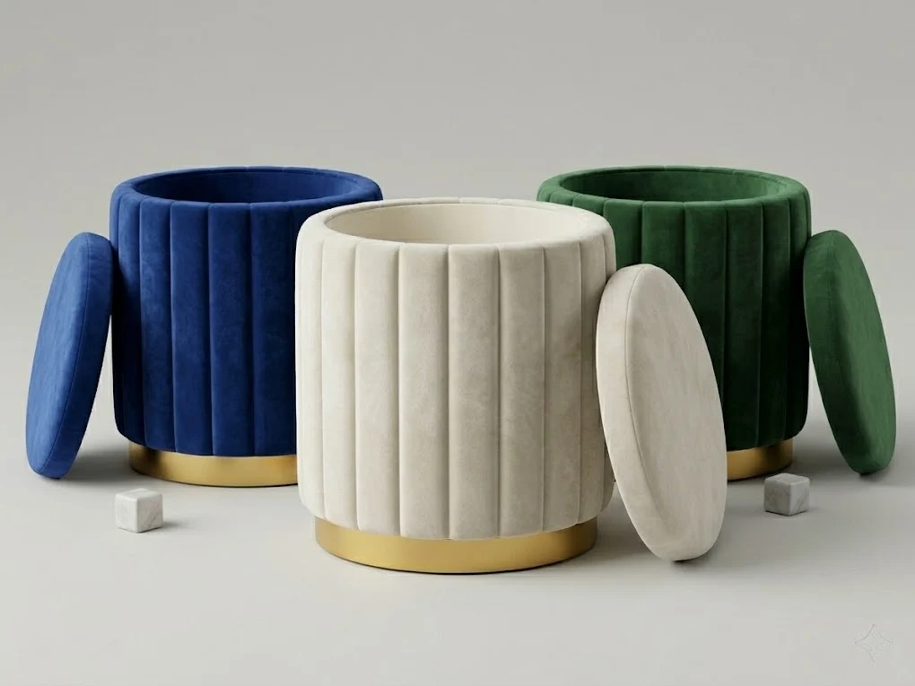 Cream Velvet Channel Storage Pouffe 3 - Furniture Place Kenya