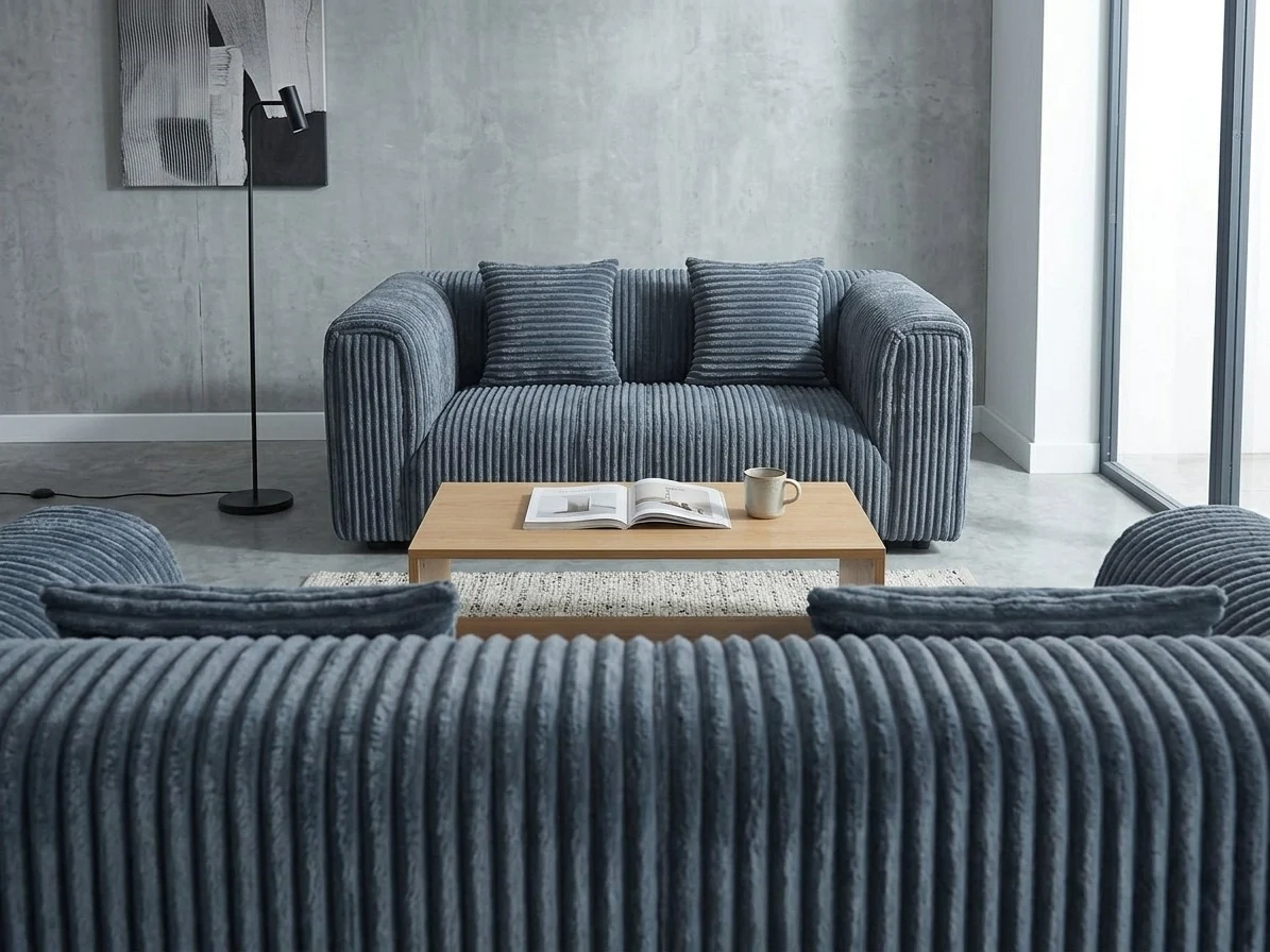 Ridgeline Blue-Grey Corduroy Sofa Set 3 - Furniture Place Kenya