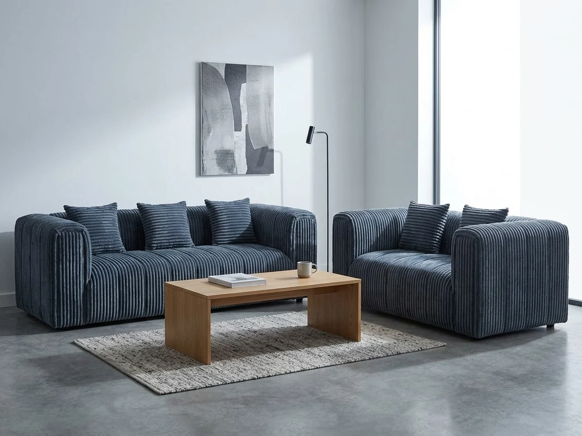 Ridgeline Blue-Grey Corduroy Sofa Set 1 - Furniture Place Kenya