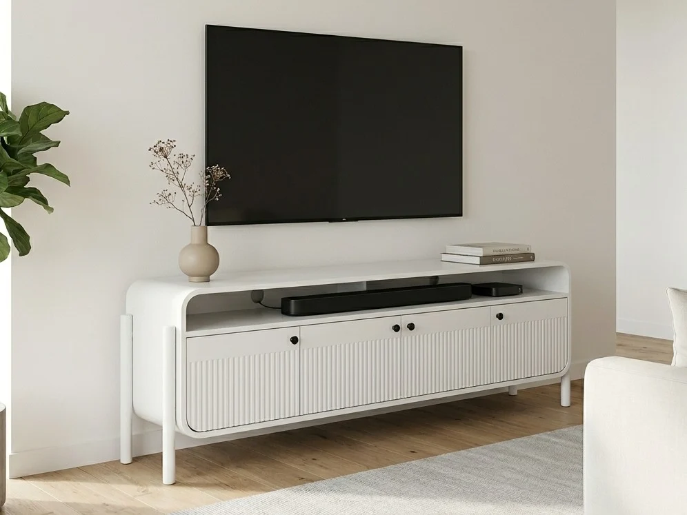 White Ridged TV Stand with Open Shelf 1 - Furniture Place Kenya