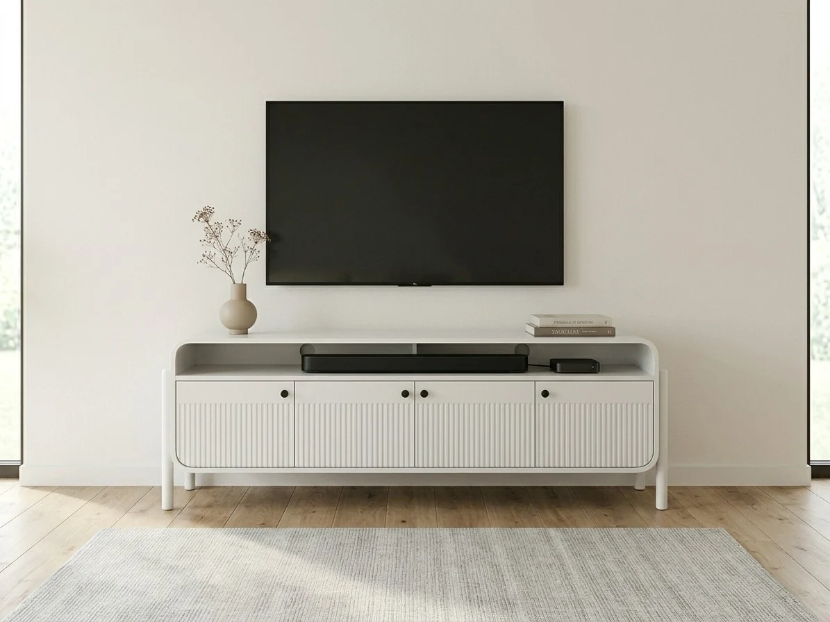 White Ridged TV Stand with Open Shelf 2 - Furniture Place Kenya
