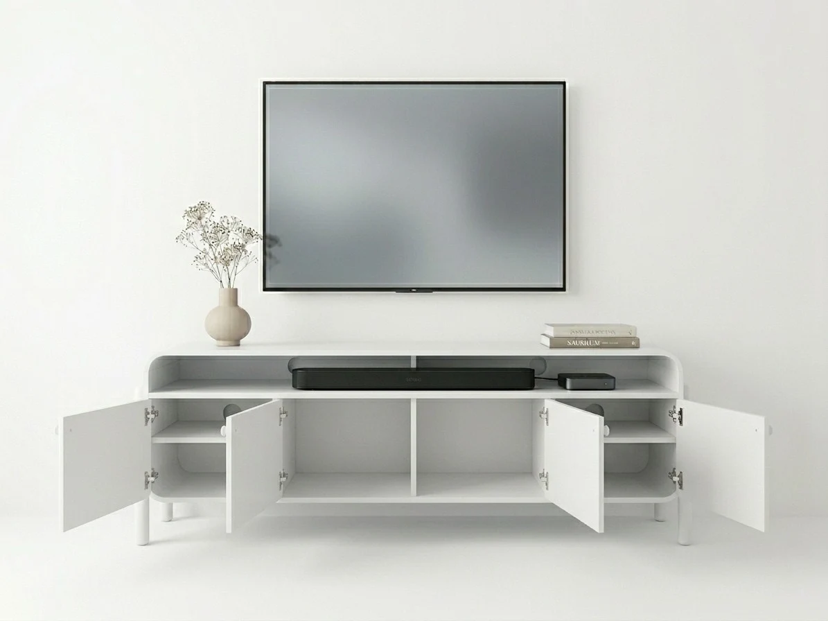 White Ridged TV Stand with Open Shelf 3 - Furniture Place Kenya
