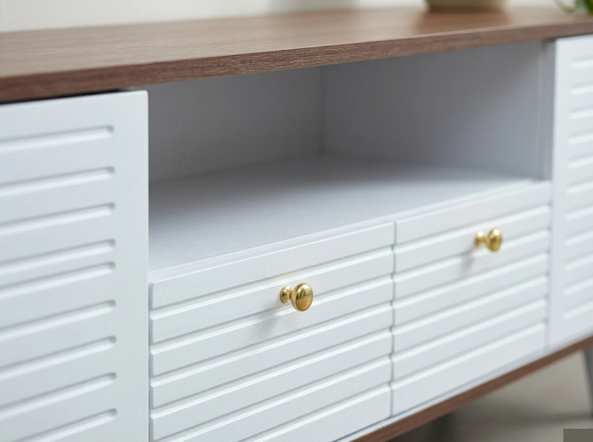 Walnut & White Louvred TV Stand 2 - Furniture Place Kenya